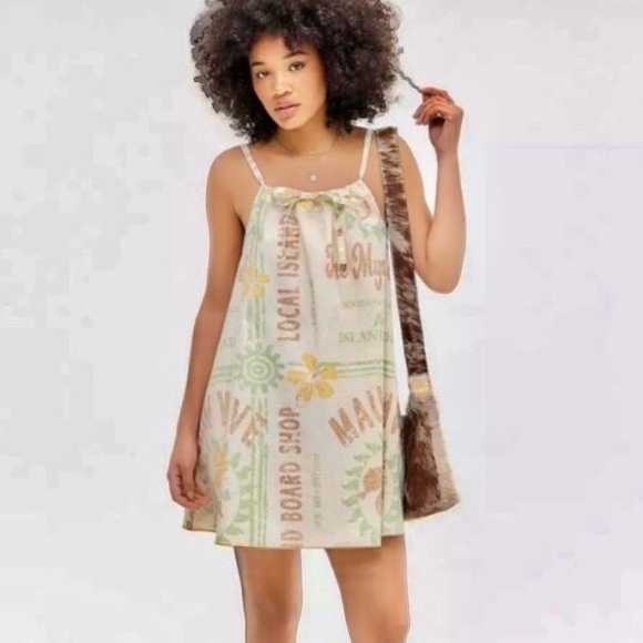 BDG Urban Outfitters Eva Printed Mini Shift Dress Surfer Hawaiian Floral - Picture 3 of 6